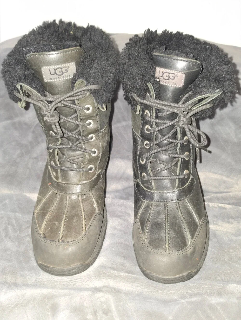 UGG Butte Waterproof Leather Shearling Winter Boots ~ Black 5521 | Men's: 10